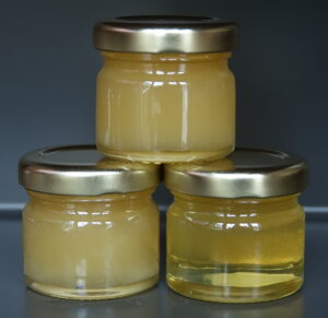 Our range of natural honey with Natural set, Soft set and runny taster jars
