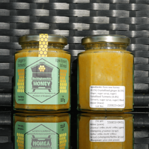 Crystallised ginger and turmeric infused natural set honey 1/2lb jar