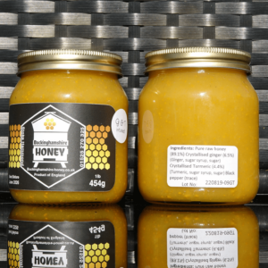 Crystallised ginger and turmeric infused natural set honey 1lb jar